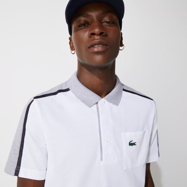 Lacoste SPORT Breathable Colorblock Golf Polo - Polo Pánské Šedé / Bílé / Tmavě Blankyt Blankyt / Še